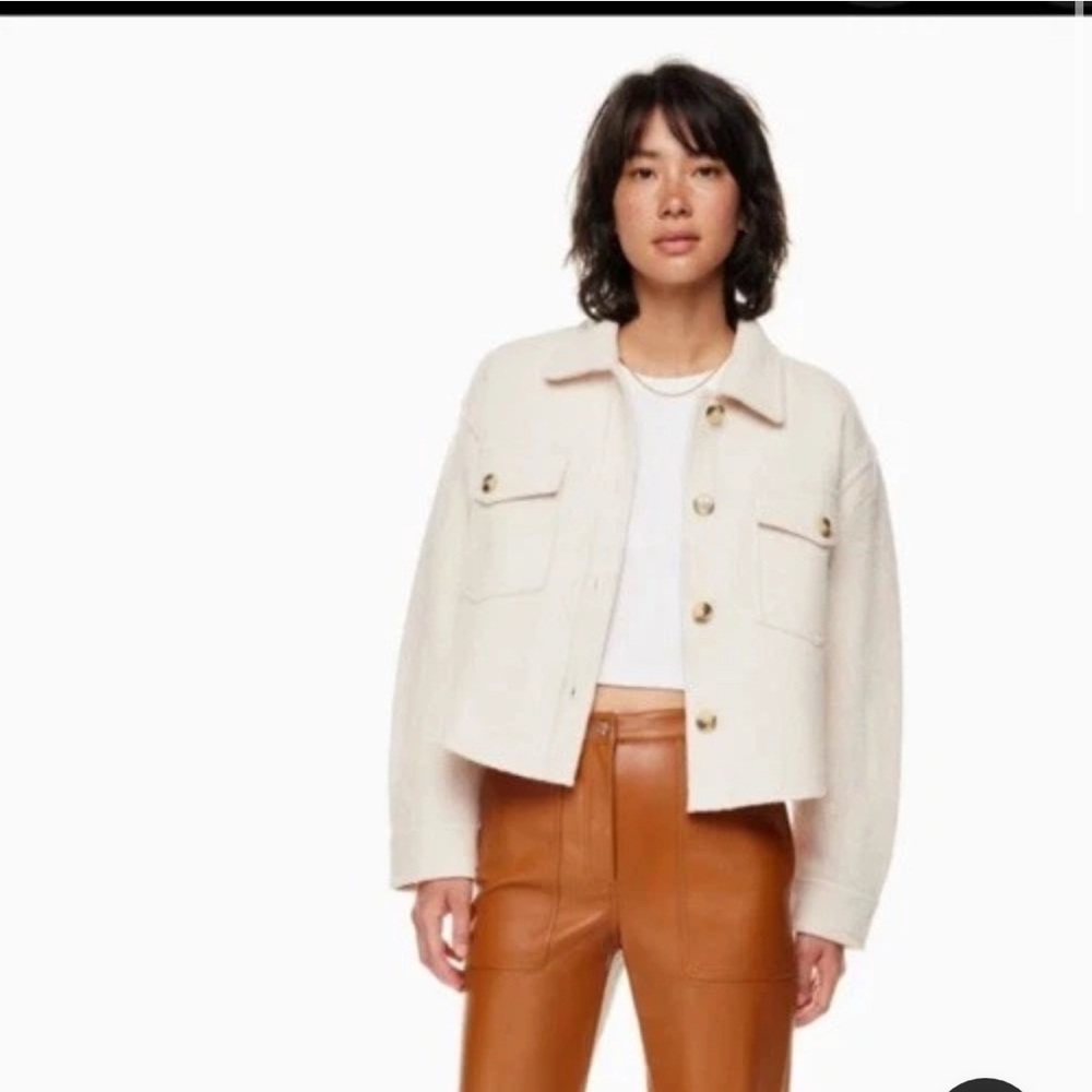 WILFRED FREE x ARITZIA Gianna Cropped Shirt Jacket Shacket Heather Bone Sz S
